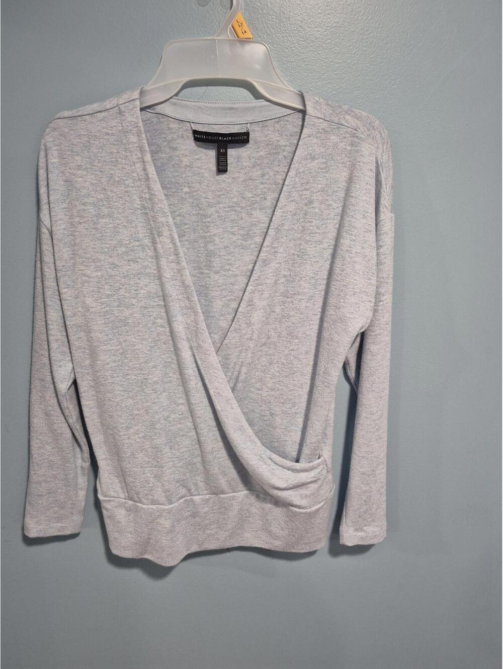 White House Black Market Light Gray Wrap Style Sweater Top XS